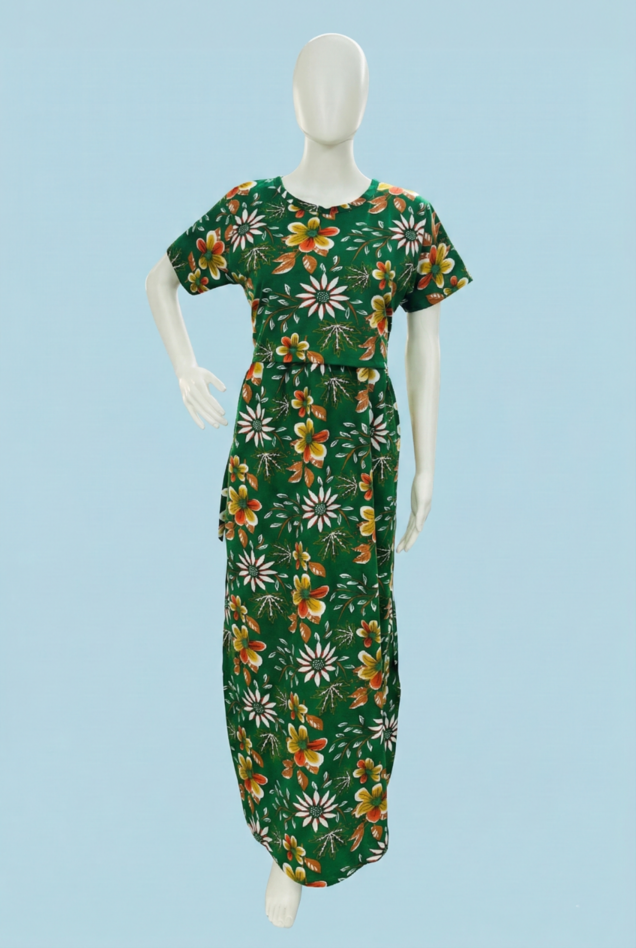 Zipless Feeding Maxi | Normal sleeve | Big Flower Print | Green
