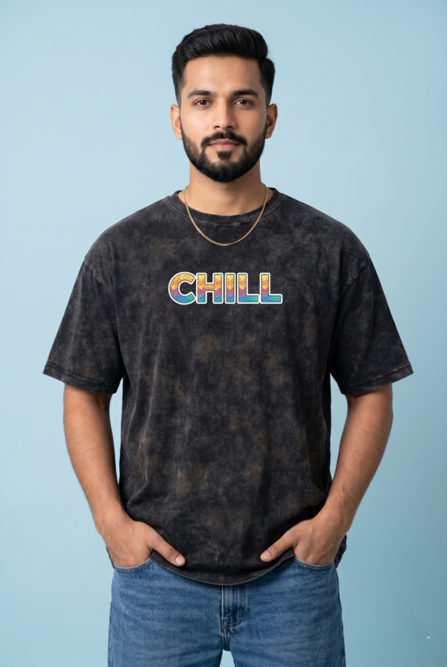Round Neck - Drop shoulder | Acid Washed | Cool Panther Print
