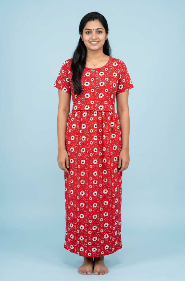 Zipless Feeding Maxi | Normal sleeve | Flower Print | Red
