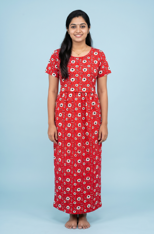 Zipless Feeding Maxi | Normal sleeve | Flower Print | Red