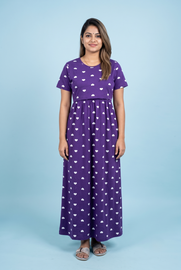 Zipless Feeding Maxi | Normal sleeve | Small Heart Print | Violet