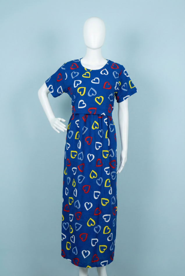 Zipless Feeding Maxi | Normal sleeve | Big Heart Print | Blue