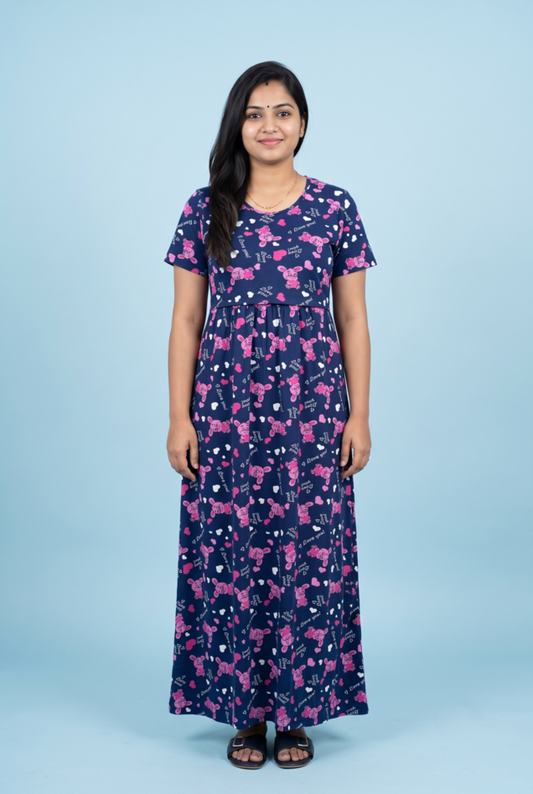 Zipless Feeding Maxi | Normal sleeve | Rabbit Print | Navy Blue