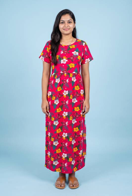 Zipless Feeding Maxi | Normal sleeve | Big Flower Print | Red