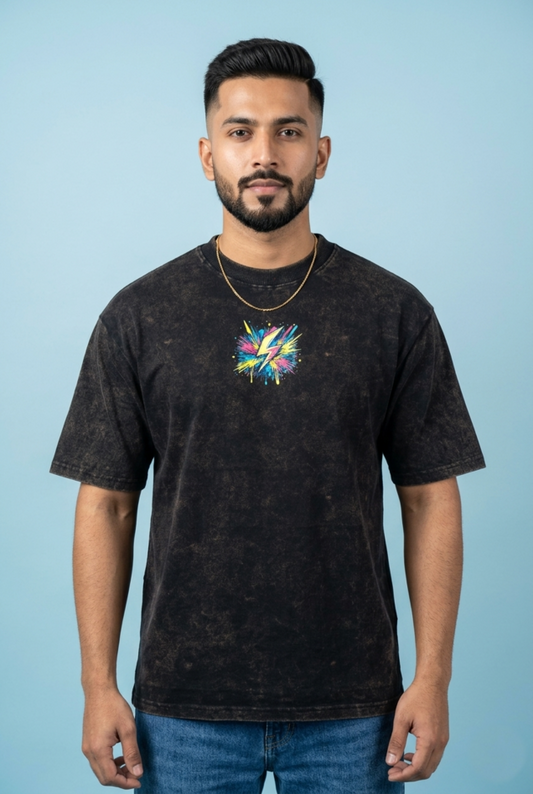 Round Neck - Drop shoulder | Acid Washed | Hand Printed "CHAOS"