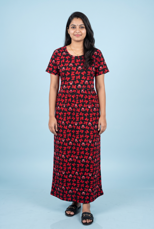 Zipless Feeding Maxi | Normal sleeve | Bow Print | Red & Black