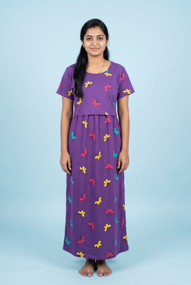 Zipless Feeding Maxi | Normal sleeve | Butterfly Print | Violet