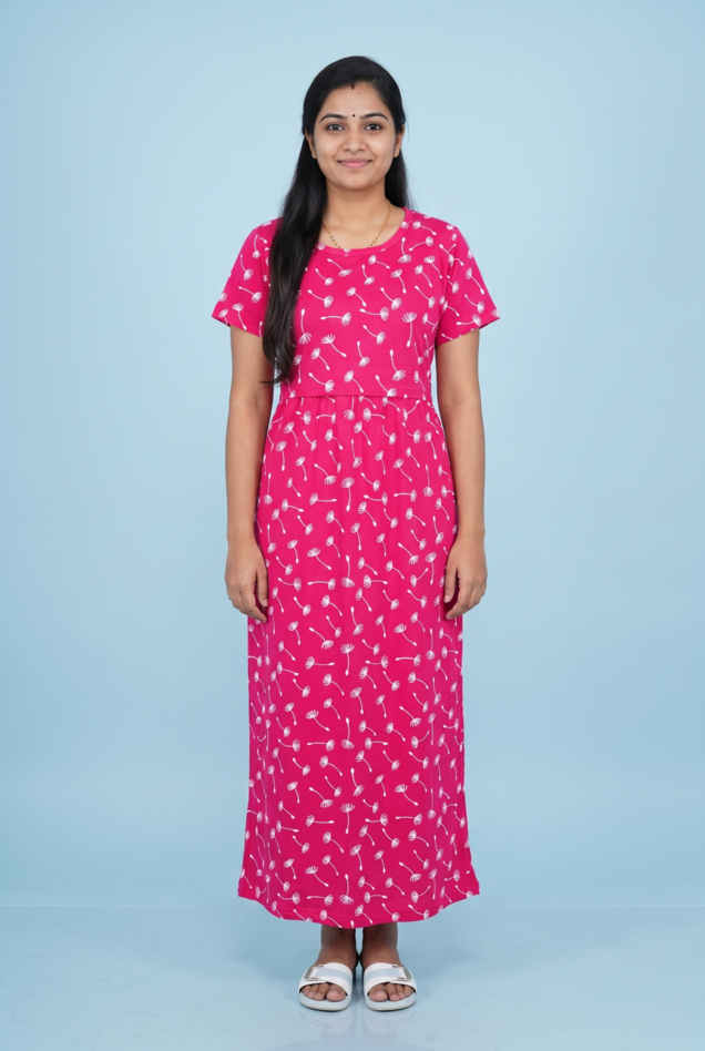 Zipless Feeding Maxi | Normal sleeve | Feather Print | Pink