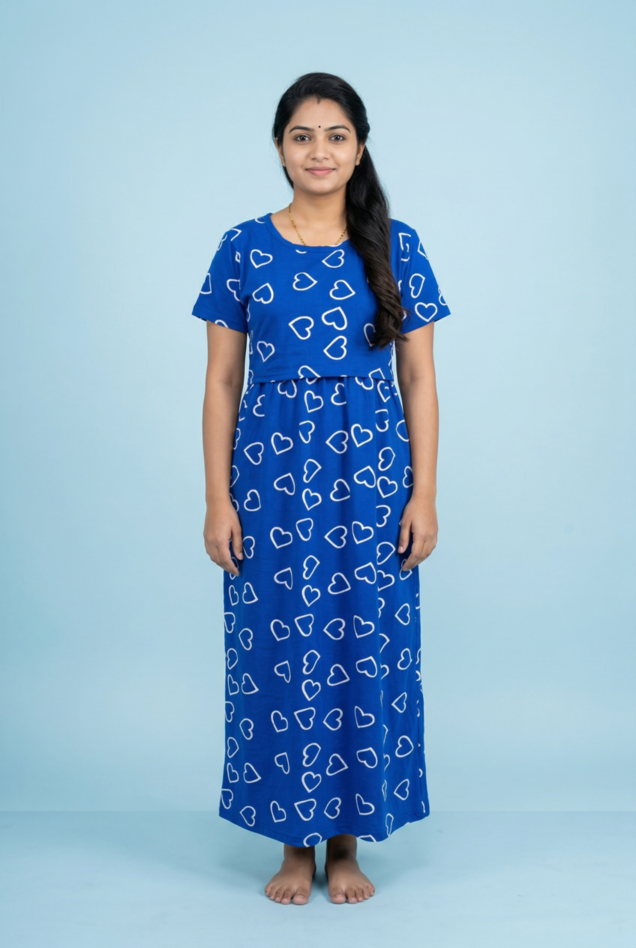 Zipless Feeding Maxi | Normal sleeve | Big Heart Print | Blue