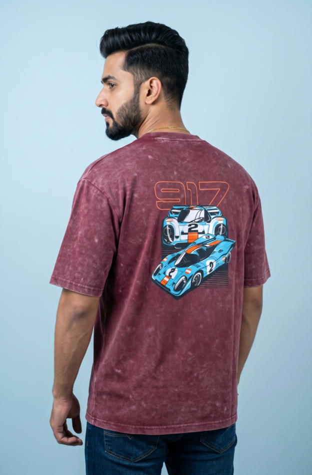 Round Neck - Drop shoulder | Acid Washed | Cars Print
