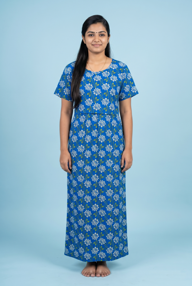 Zipless Feeding Maxi | Normal sleeve | Flower Print | Blue