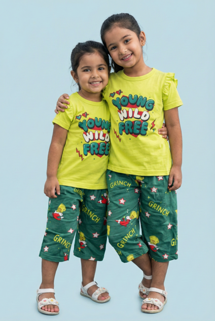 Story Kids| Girls Capri Set| Frill Sleeve | Yellow