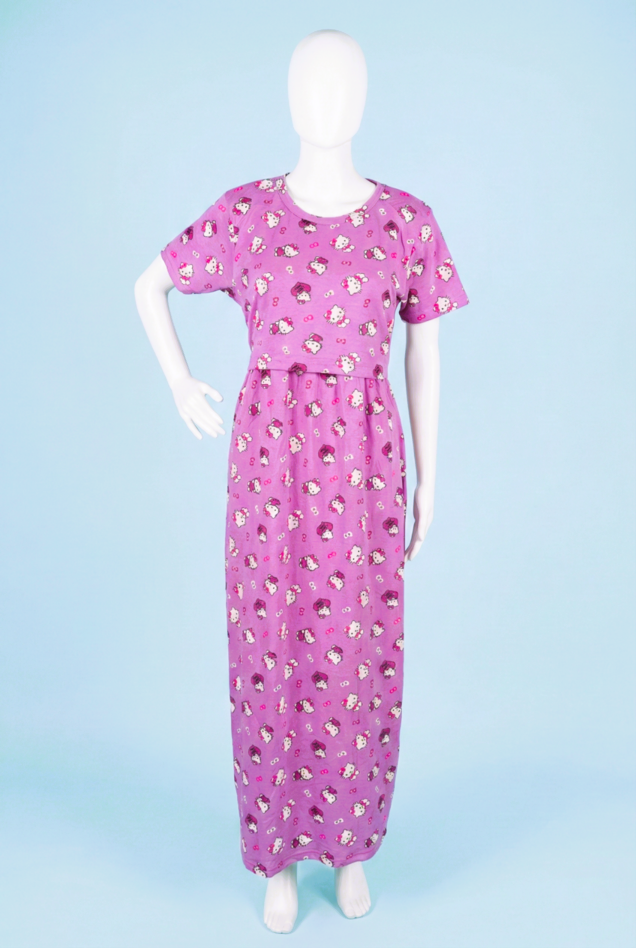 Zipless Feeding Maxi | Normal sleeve | Kitty Print | Lavender