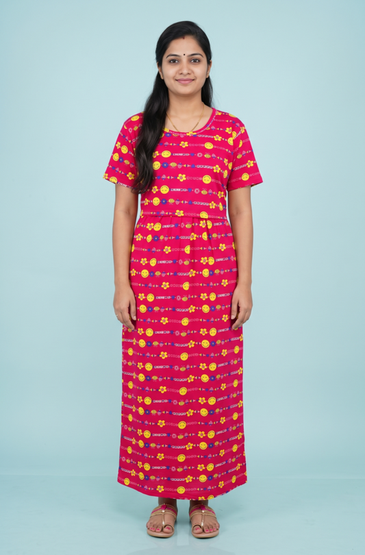 Zipless Feeding Maxi | Normal sleeve | Smiley & Flower Print| Red