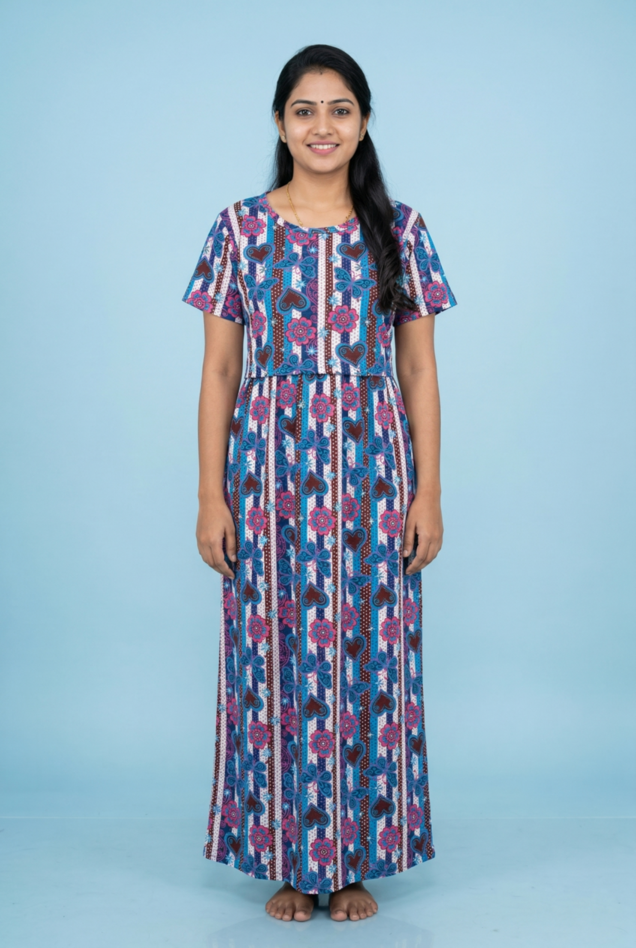 Zipless Feeding Maxi | Normal sleeve | Butterfly & Heart Print | Blue & White