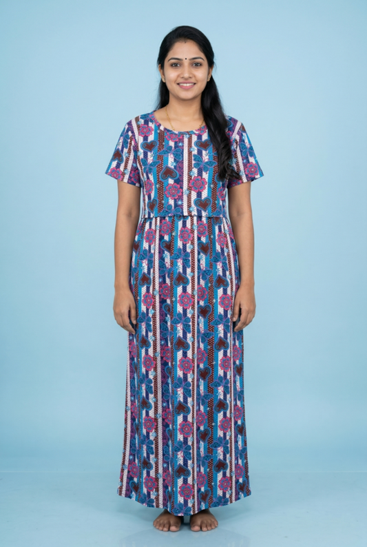 Zipless Feeding Maxi | Normal sleeve | Butterfly & Heart Print | Blue & White