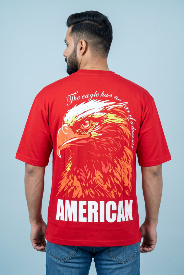 Round Neck - Drop shoulder T-shirt | Eagle Puff Print