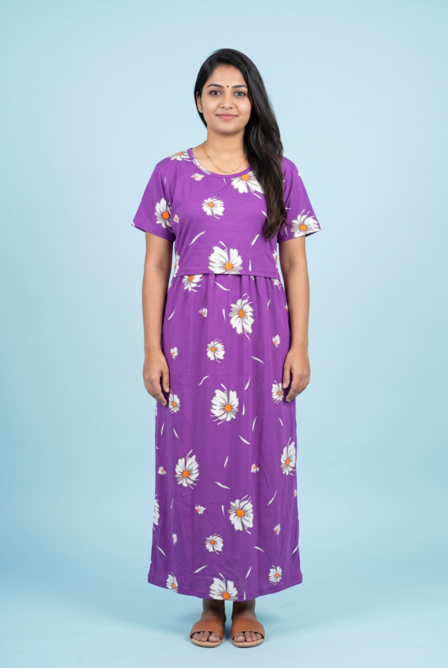 Zipless Feeding Maxi | Normal sleeve | Big Flower Print | Lavender