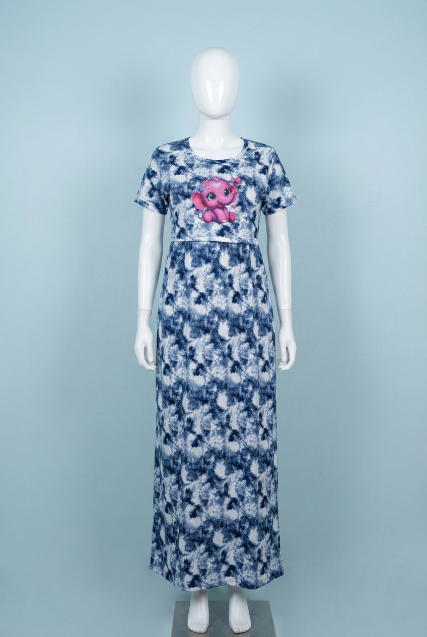 Zipless Feeding Maxi | Tye & Dye | Normal sleeve | Elephant Print | Navy Blue
