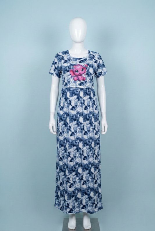Zipless Feeding Maxi | Tye & Dye | Normal sleeve | Elephant Print | Navy Blue