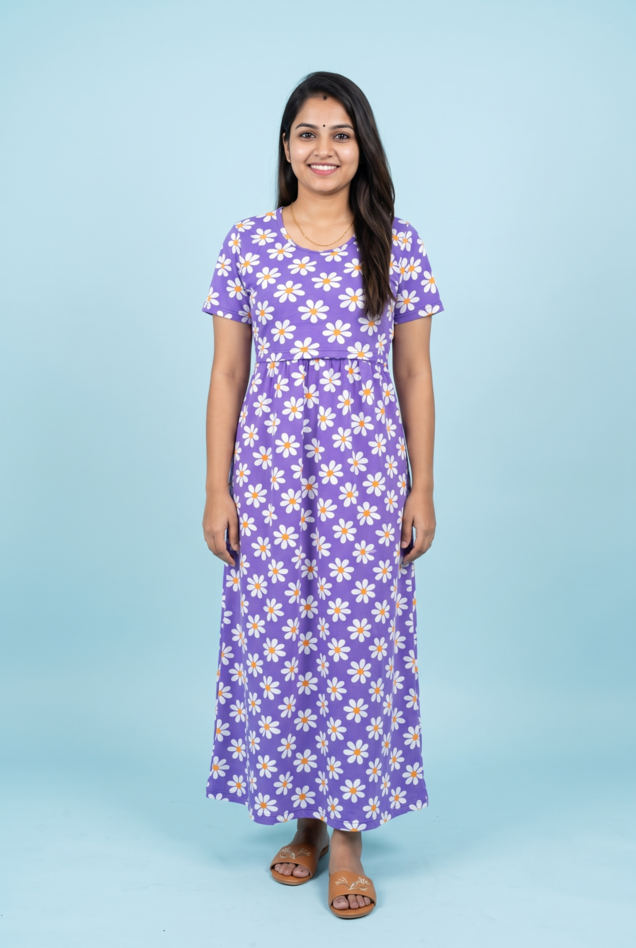 Zipless Feeding Maxi | Normal sleeve | Flower Print | Violet