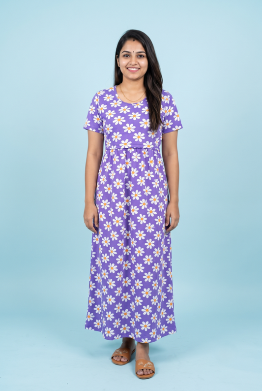 Zipless Feeding Maxi | Normal sleeve | Flower Print | Violet