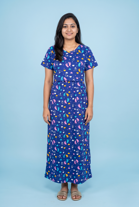 Zipless Feeding Maxi | Normal sleeve | Baby Foot Print | Royal Blue