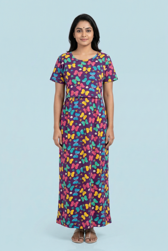 Zipless Feeding Maxi | Normal sleeve | Butterfly Print | Multicolor