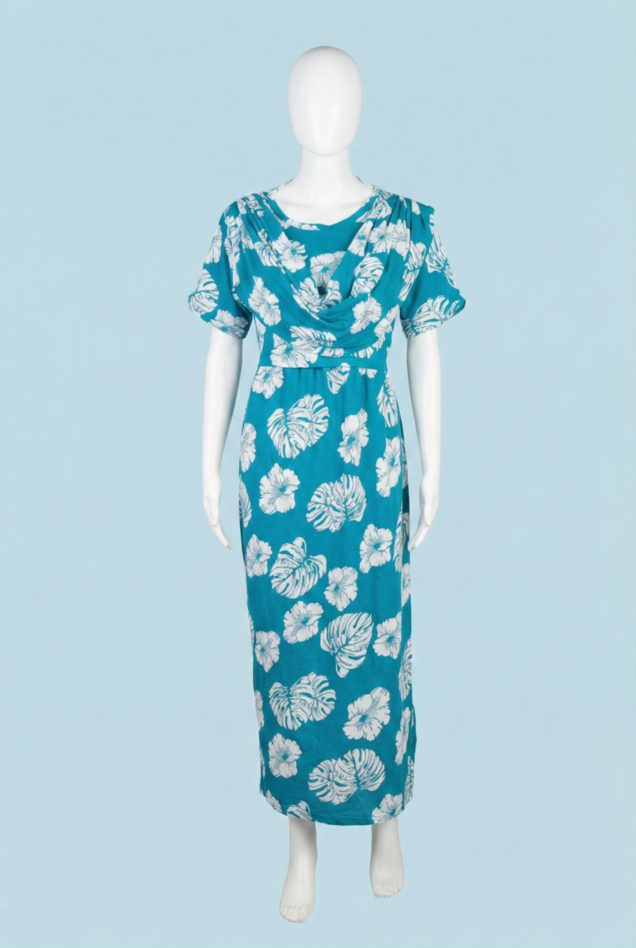Zipless Shawl Type Feeding Maxi | Normal sleeve | Big Flower Print | Ramar Green