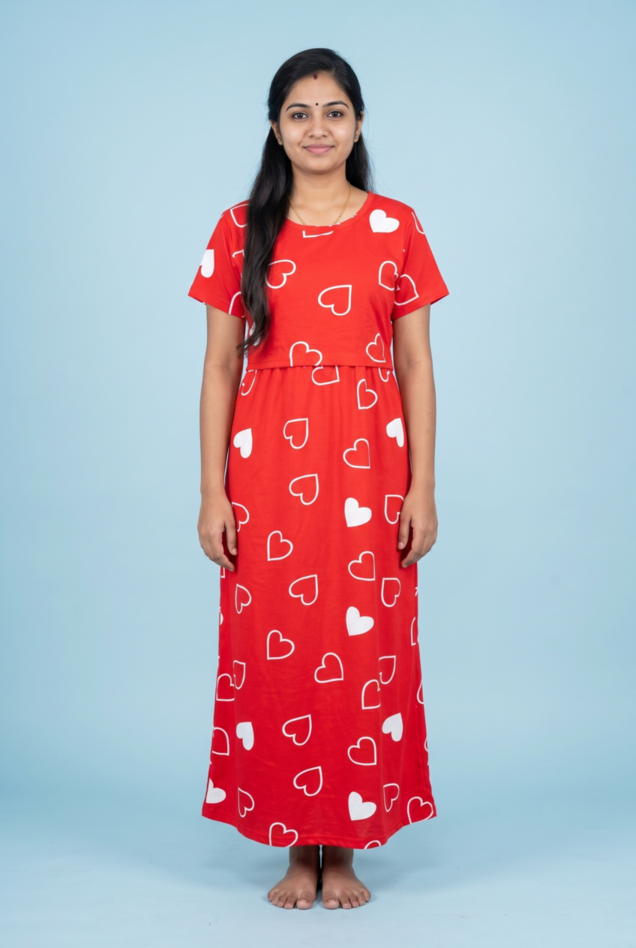 Zipless Feeding Maxi | Normal sleeve | Big Heart Print | Red