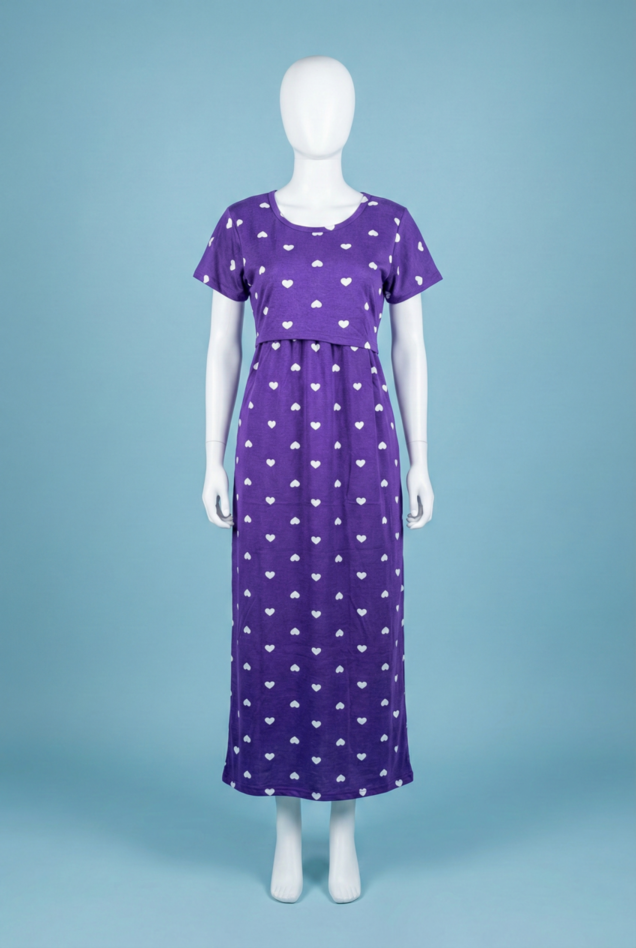 Zipless Feeding Maxi | Normal sleeve | Small Heart Print | Violet