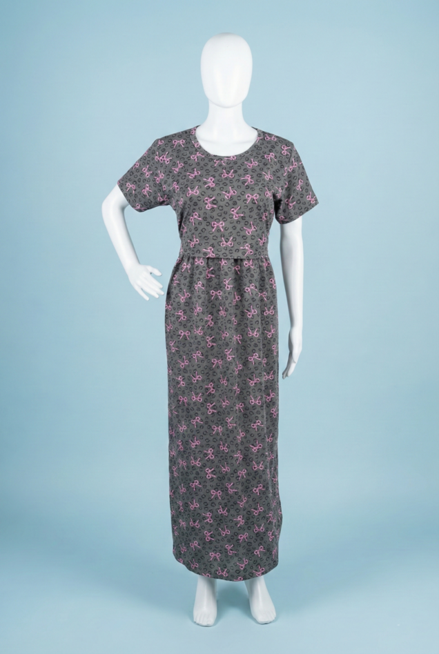 Zipless Feeding Maxi | Normal sleeve | Bow Print | Grey