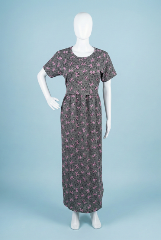 Zipless Feeding Maxi | Normal sleeve | Bow Print | Grey