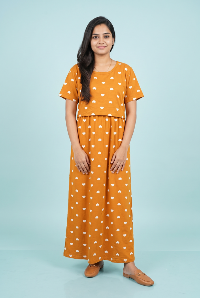 Zipless Feeding Maxi | Normal sleeve | Small Heart Print | Mustard Yellow