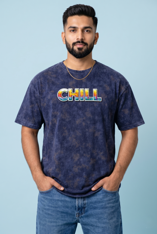 Round Neck - Drop shoulder | Acid Washed | Cool Panther Print