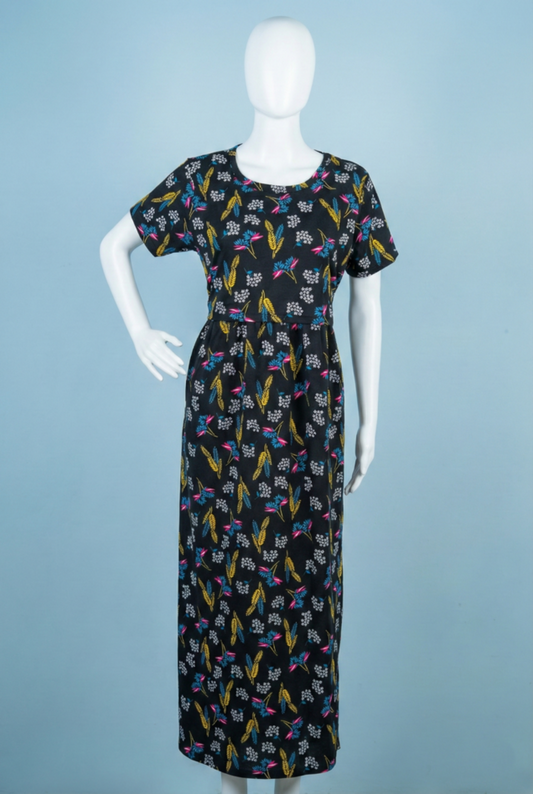 Zipless Feeding Maxi | Normal sleeve | Flower Print | Black