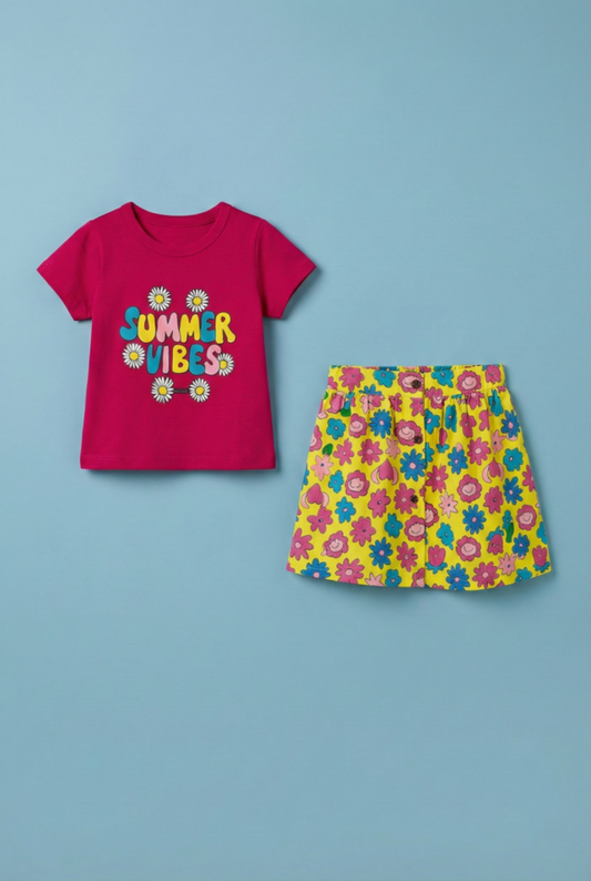 Story Kids| Girls T-shirt and Skirt set | Red & Yellow