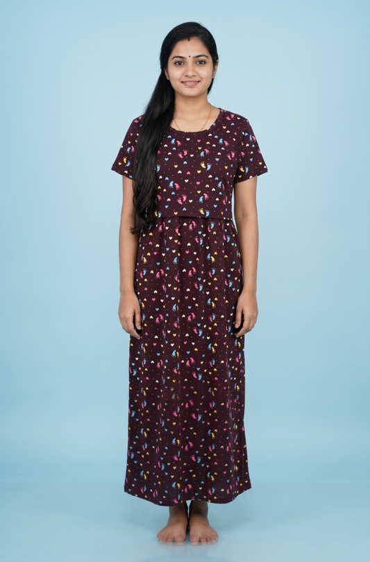 Zipless Feeding Maxi | Normal sleeve | Baby foot Print | Marron