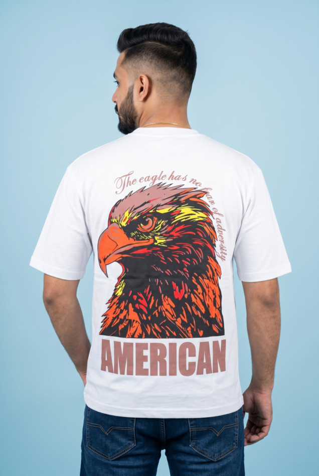 Round Neck - Drop shoulder T-shirt | Eagle Puff Print