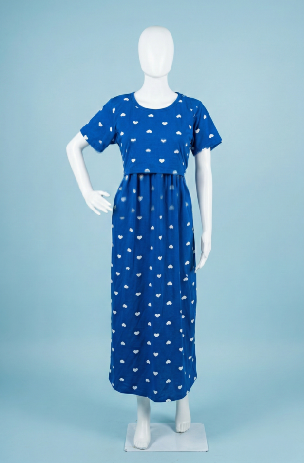 Zipless Feeding Maxi | Normal sleeve | Small heart Print | Blue