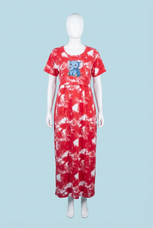 Zipless Feeding Maxi | Tye & Dye | Normal sleeve | Elephant Print | Red
