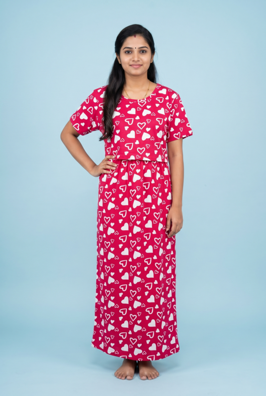 Zipless Feeding Maxi | Normal sleeve | Small & Big Heart Print | Red