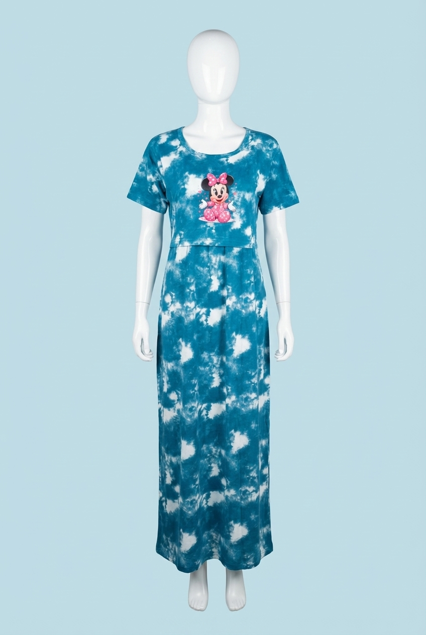 Zipless Feeding Maxi | Tye & Dye | Normal sleeve | Micky Print | Peacock Blue