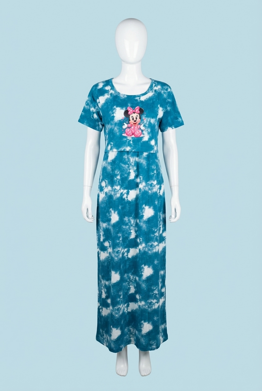 Zipless Feeding Maxi | Tye & Dye | Normal sleeve | Micky Print | Peacock Blue