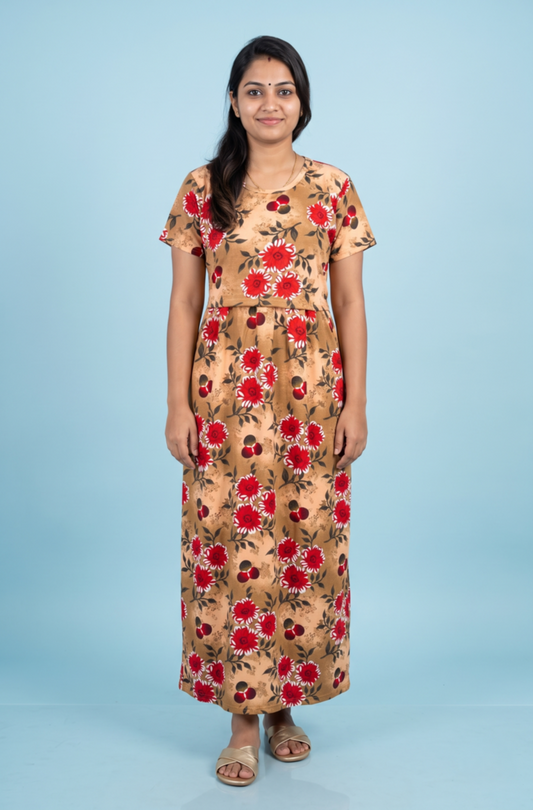 Zipless Feeding Maxi | Normal sleeve | Flower Print | Mustard