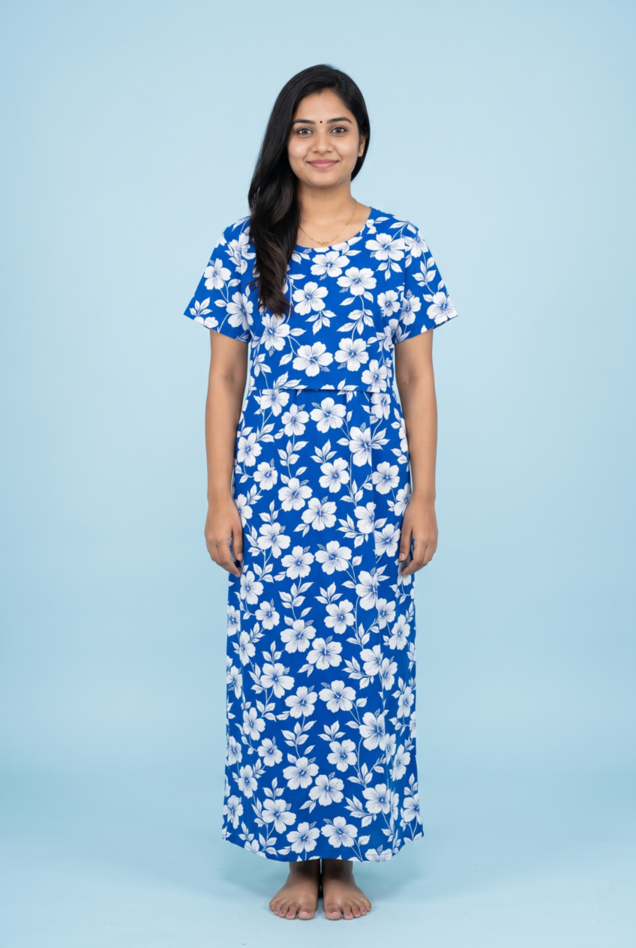 Zipless Feeding Maxi | Normal sleeve | Big Flower Print | Blue