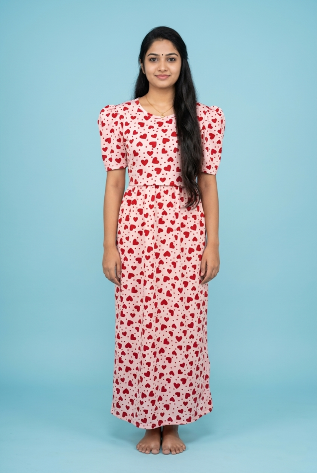 Feeding Maxi | Puff sleeve | Heart Print | Red