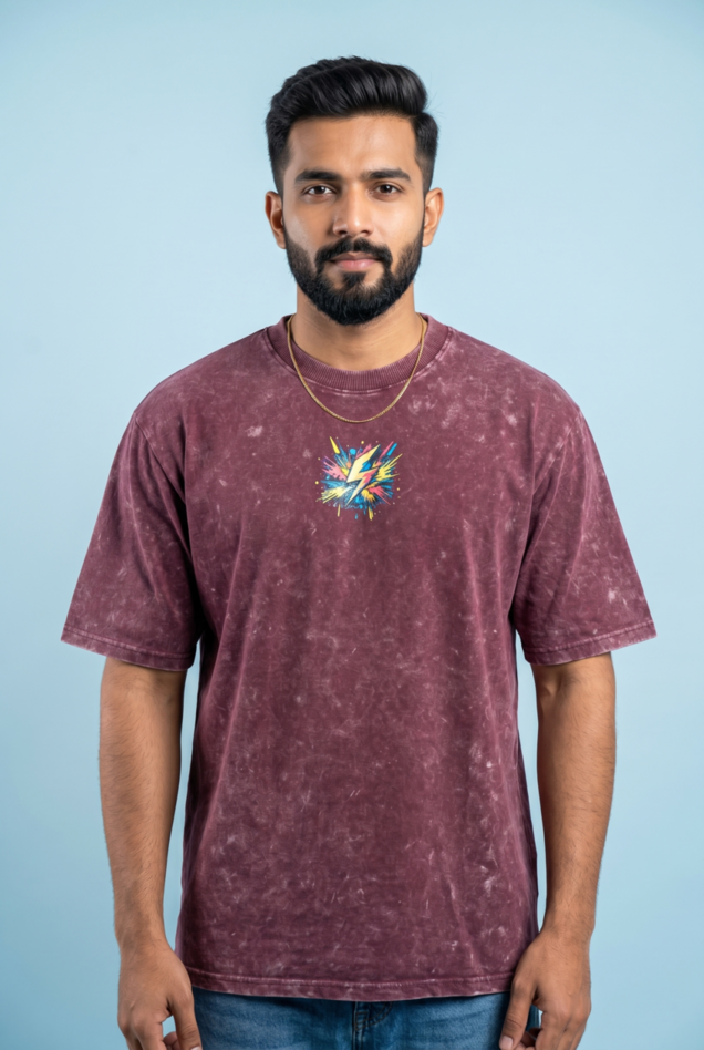Round Neck - Drop shoulder | Acid Washed | Hand Printed "CHAOS"