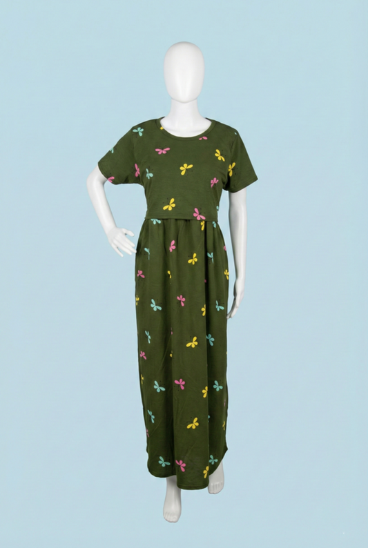 Zipless Feeding Maxi | Normal sleeve | Butterfly Print | Green