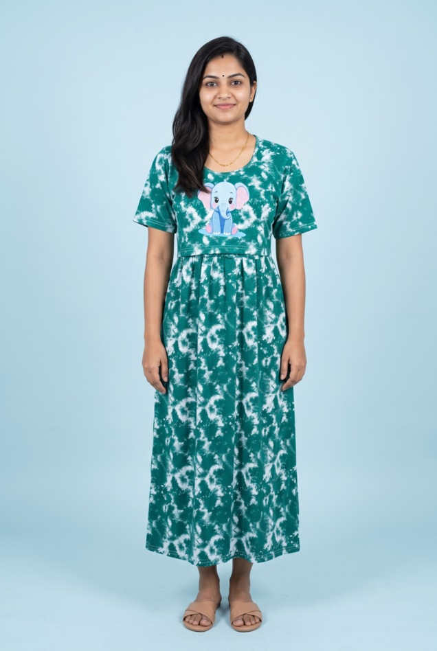 Zipless Feeding Maxi | Tye & Dye | Normal sleeve | Elephant Print | Green